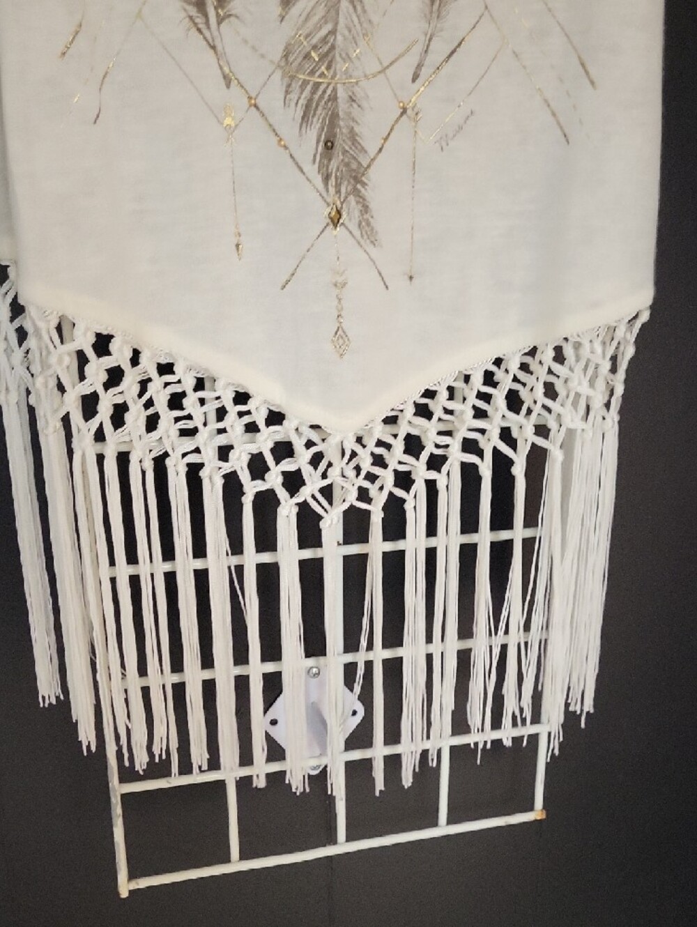 Miss Me White Fringe Tank with Gold Feather Motif - Picture 4 of 10
